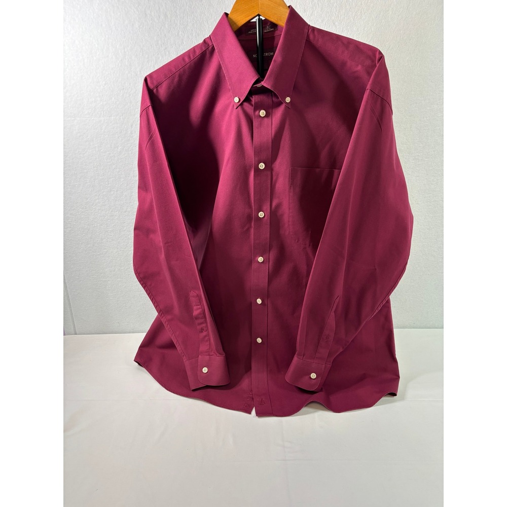 Nordstrom Smartcare Mens Burgundy Long Sleeve Button Down Dress Shirt Large